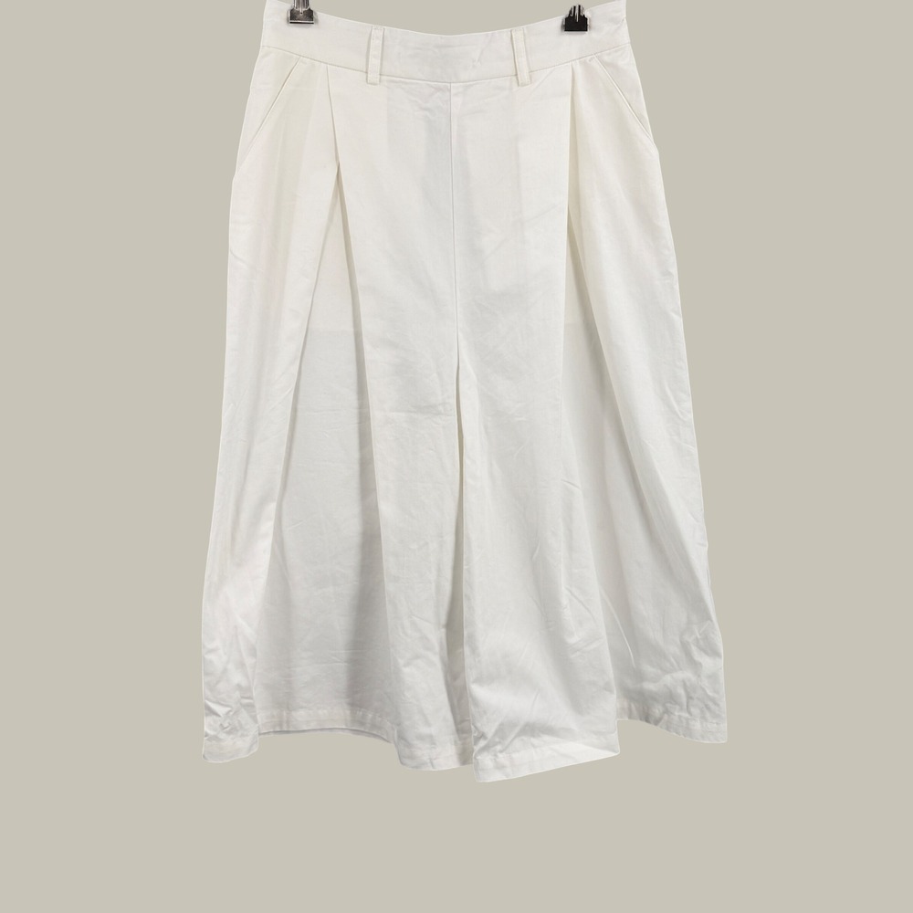 Shuttle Notes White Cotton Poplin Wide Leg Culottes Cropped Pants 27" Waist